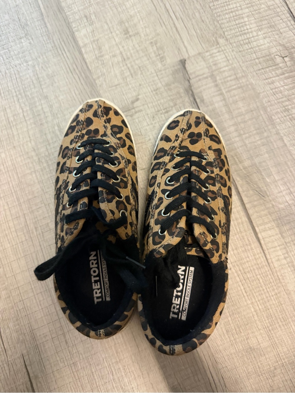 Tretorn Leopard Canvas Lace-Up Sneakers - Tan/Black